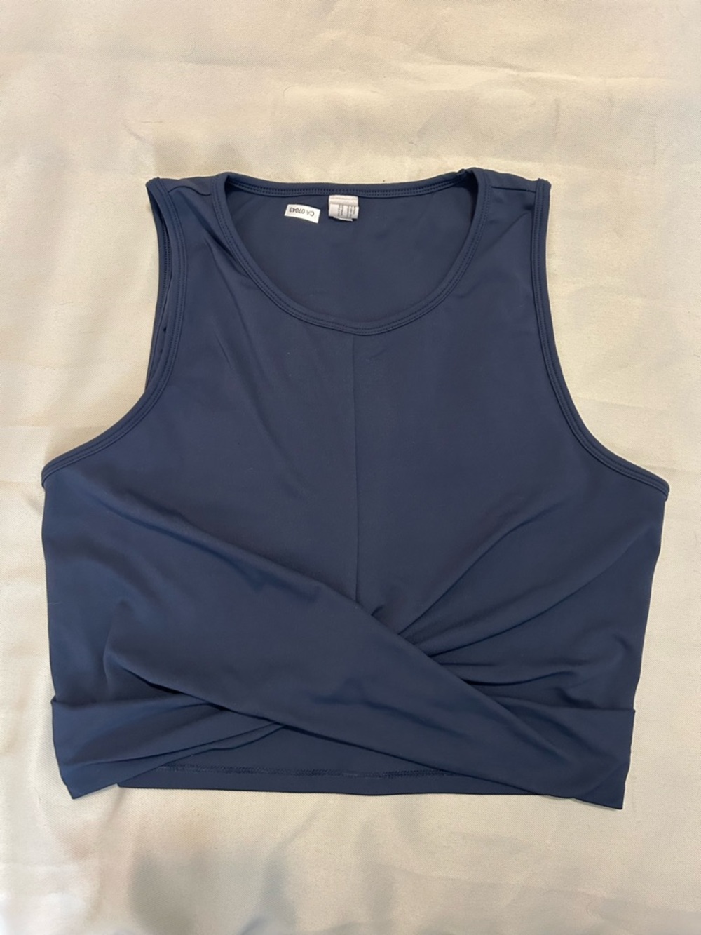 90 Degree By Reflex Navy Twist-Front Crop Athletic Tank Top Size L